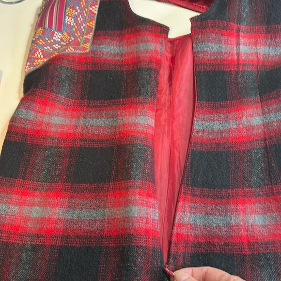 FREE PEOPLE EMBROILED RED FLANNEL PLAID SHIFT TANK DRESS SIZE SP - Picture 7 of 13